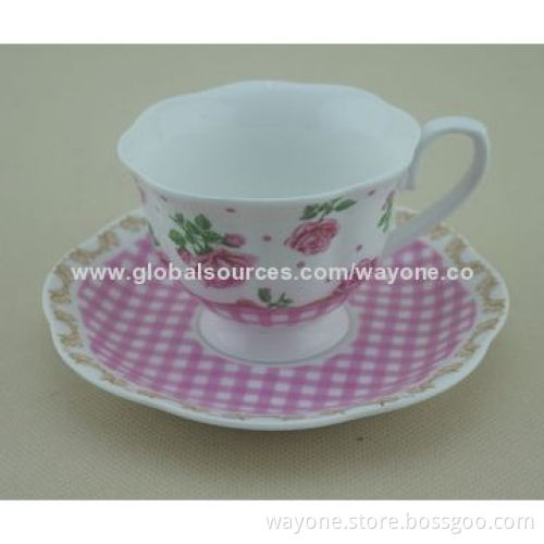 New Shape Ceramic 6-set 90cc Coffee Cup & Saucer in Printed Gift Box, Flower in 6 Colors, Ideal Gift